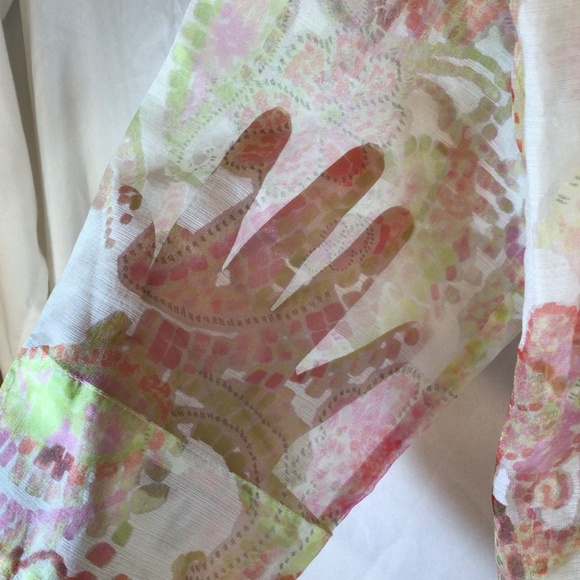 Coldwater Creek Women’s Blouse Size XL Semi-Sheer Abstract Floral Pleated Front - Picture 7 of 14